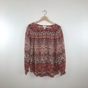 Sundance Burgundy Silk Pattern smocked peasant blouse size large